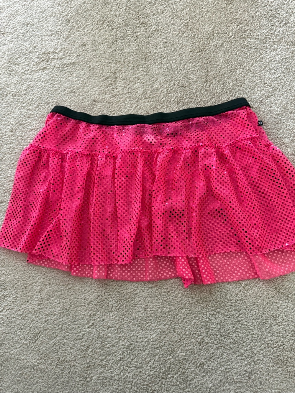 Women's Pink Layered Mesh Mini Skirt with Black Waistband